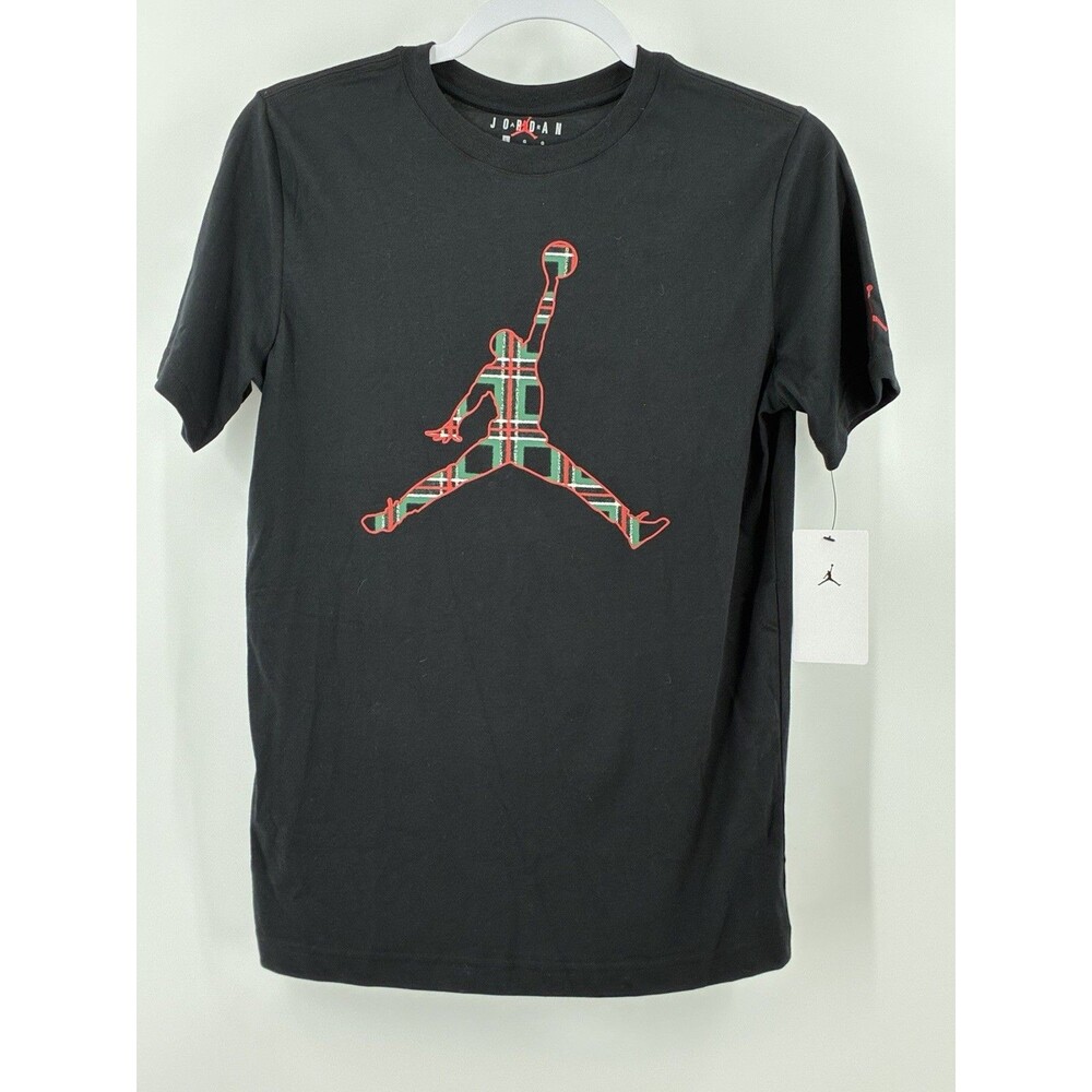 Jordan Boys Large Black Christmas Plaid Jumpman Graphic T-Shirt NWT